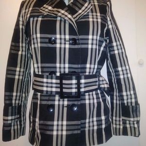 Ambiance Apparel Black White Checks Plaid Coat S